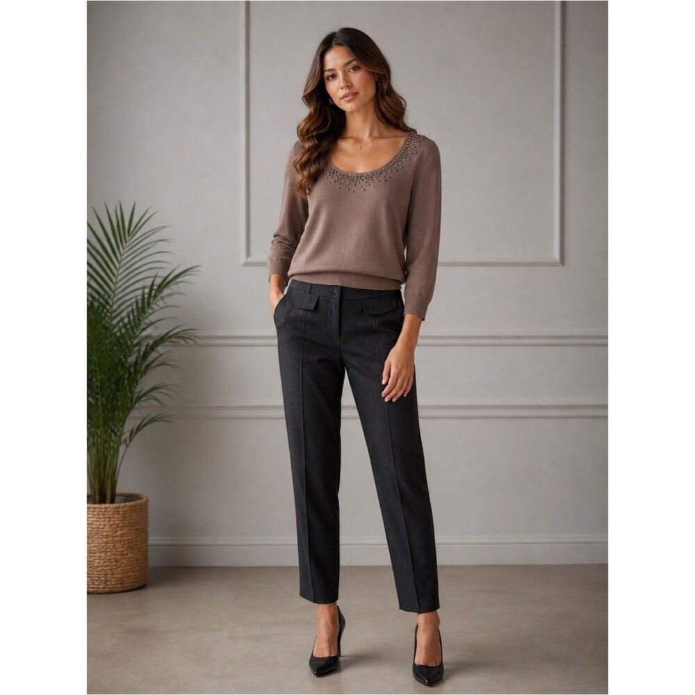 Sigrid Olsen Brown Sweater with Embellishments